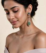 Slate blue and jade green semi precious stone drop earrings