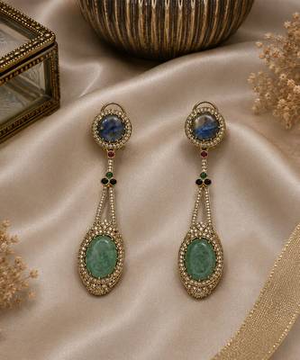 Slate blue and jade green semi precious stone drop earrings 2