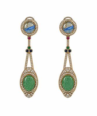 Slate blue and jade green semi precious stone drop earrings 3