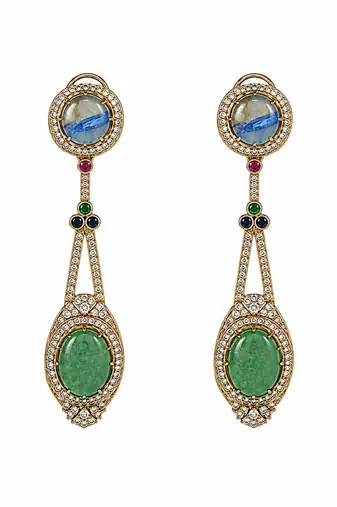 Slate blue and jade green semi precious stone drop earrings