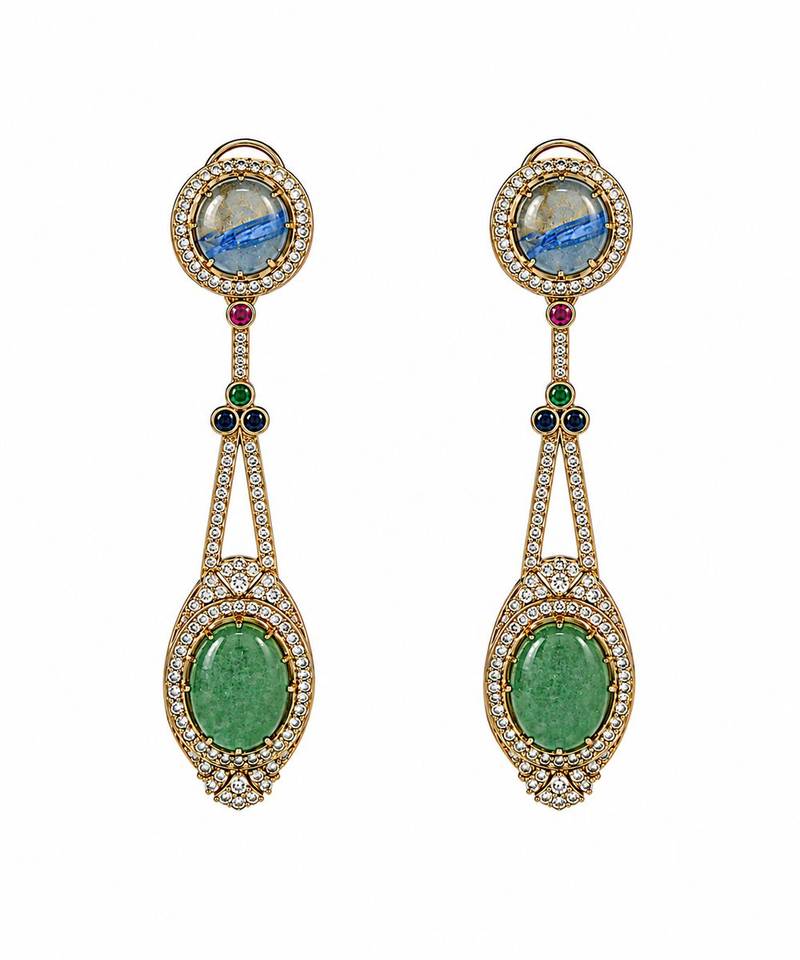 Slate blue and jade green semi precious stone drop earrings