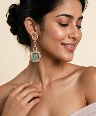 Blush pink and sage green semi precious stone statement earrings 1