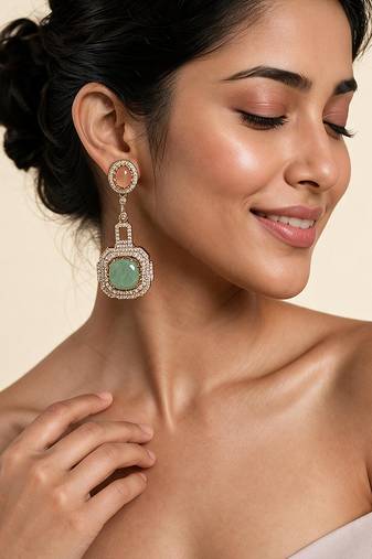 Blush pink and sage green semi precious stone statement earrings