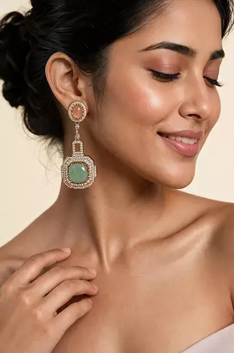 Blush pink and sage green semi precious stone statement earrings