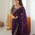 Dark-purple silk blend sequins work embroidered saree