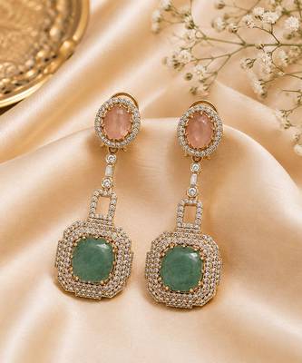 Blush pink and sage green semi precious stone statement earrings 2