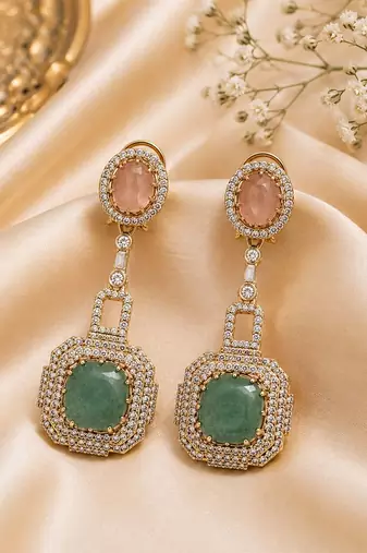 Blush pink and sage green semi precious stone statement earrings
