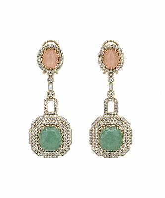 Blush pink and sage green semi precious stone statement earrings 3