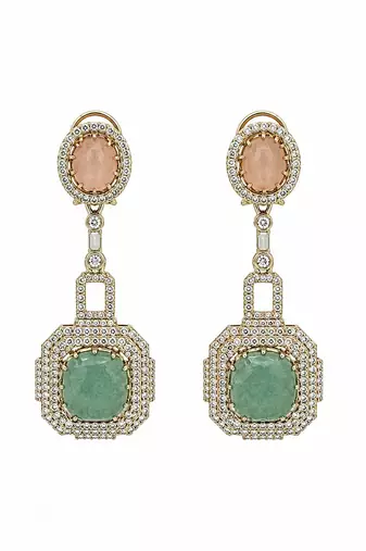 Blush pink and sage green semi precious stone statement earrings