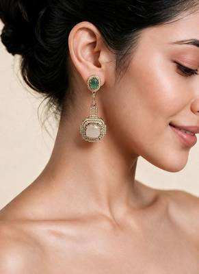 Emerald green and ivory semi precious stone statement earrings 1