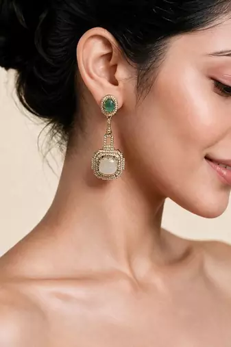 Emerald green and ivory semi precious stone statement earrings