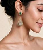 Emerald green and ivory semi precious stone statement earrings