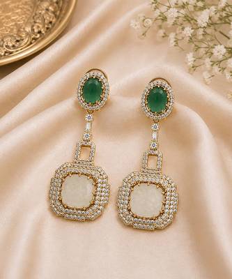 Emerald green and ivory semi precious stone statement earrings 2