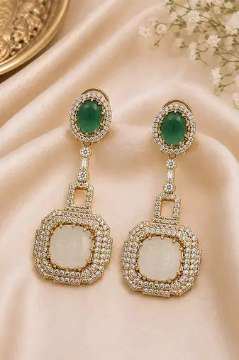 Emerald green and ivory semi precious stone statement earrings