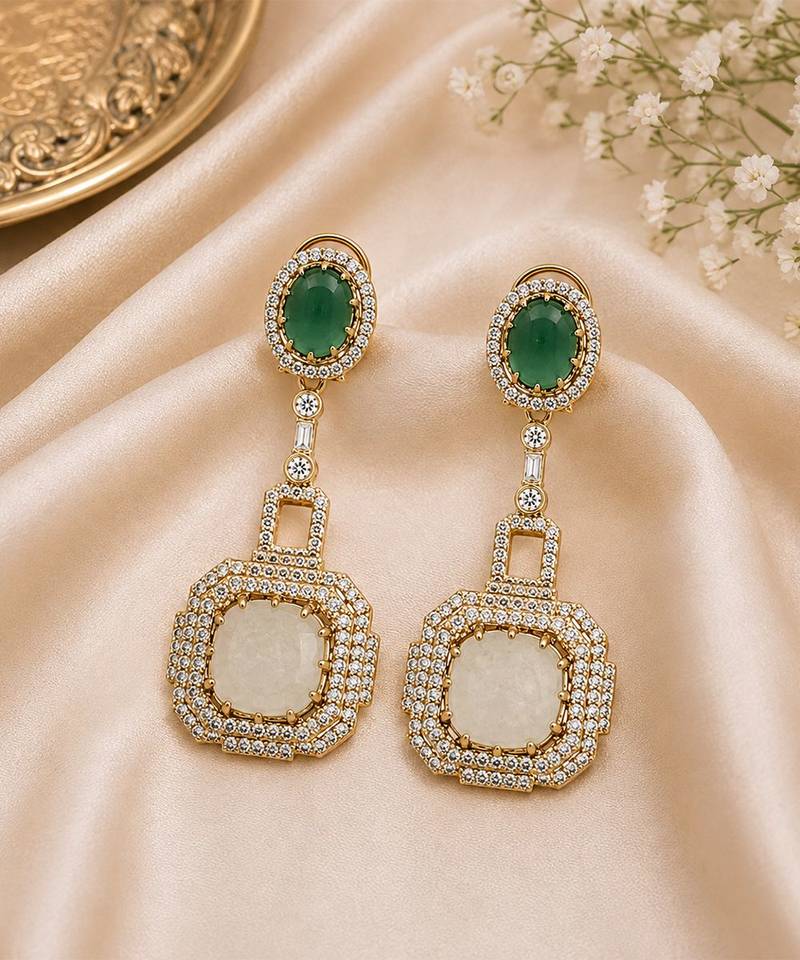 Emerald green and ivory semi precious stone statement earrings