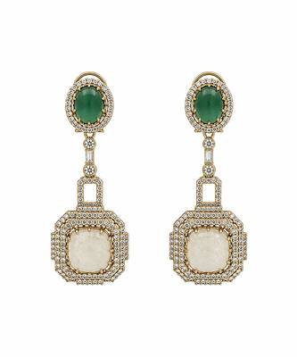 Emerald green and ivory semi precious stone statement earrings 3