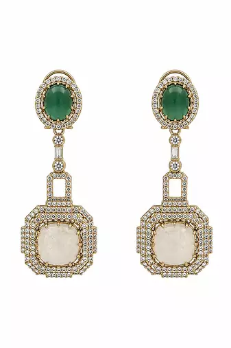 Emerald green and ivory semi precious stone statement earrings