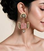 Blush pink and emerald green semi precious stone statement earrings