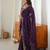 Dark-purple silk blend sequins work embroidered saree