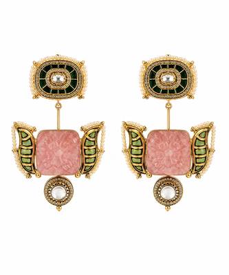 Blush pink and emerald green semi precious stone statement earrings 3