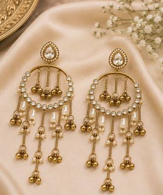 Gold plated metallic kundan tassel earrings 2