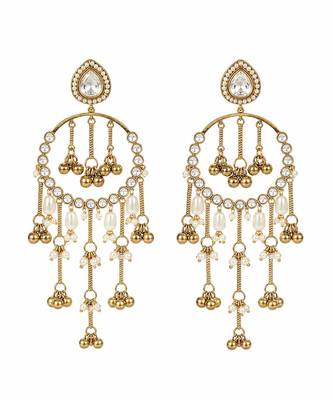 Gold plated metallic kundan tassel earrings 3