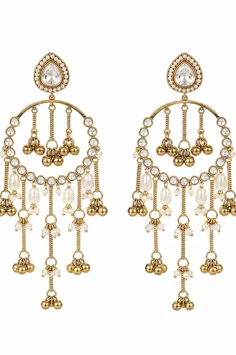 Gold plated metallic kundan tassel earrings
