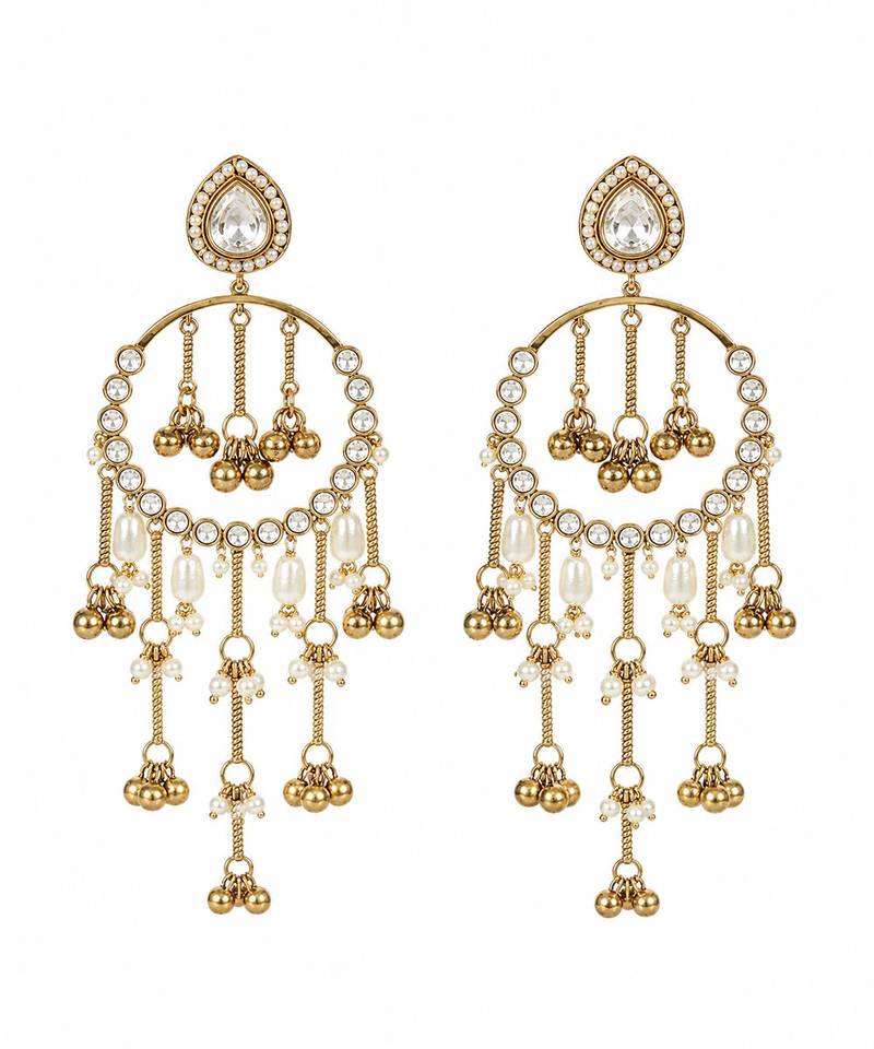 Gold plated metallic kundan tassel earrings