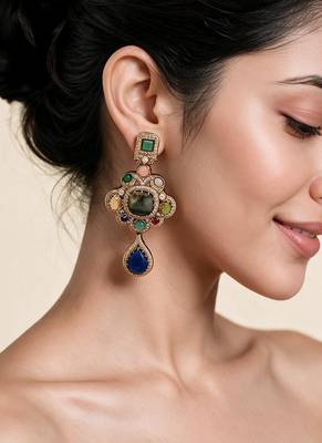 Multicolor semi precious stone statement drop earrings 1