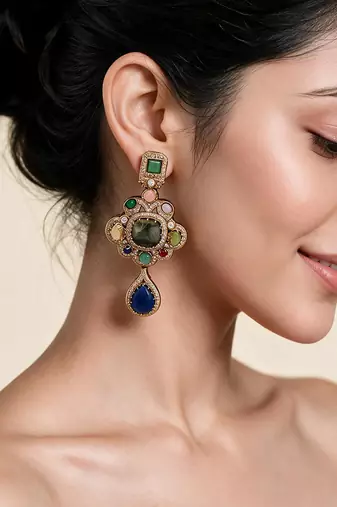 Multicolor semi precious stone statement drop earrings