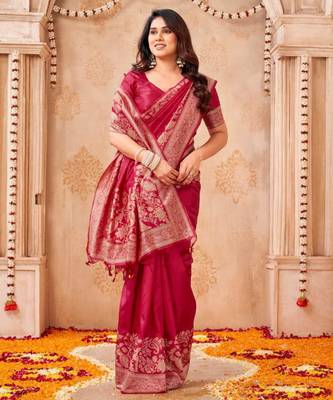 Red silk blend zari woven woven saree 1