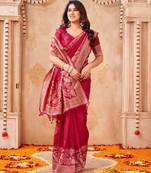 Red silk blend zari woven woven saree