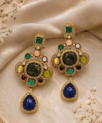 Multicolor semi precious stone statement drop earrings 2