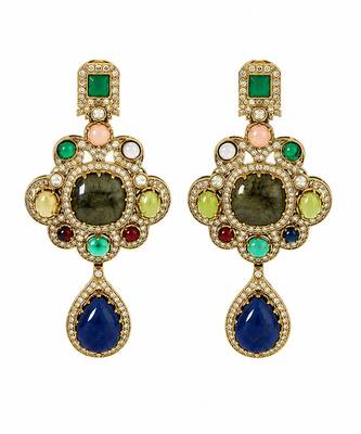 Multicolor semi precious stone statement drop earrings 3
