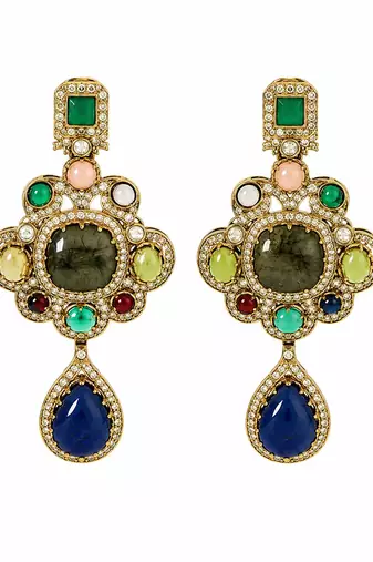 Multicolor semi precious stone statement drop earrings