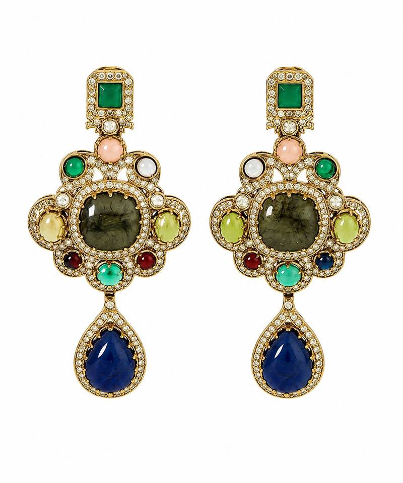 Multicolor semi precious stone statement drop earrings
