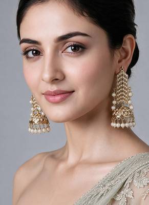 Gold plated jadau pearl jhumka statement earrings 1