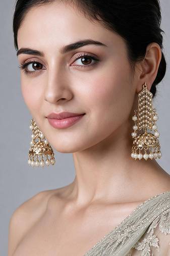 Gold plated jadau pearl jhumka statement earrings