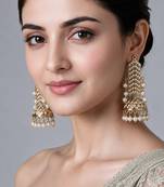 Gold plated jadau pearl jhumka statement earrings