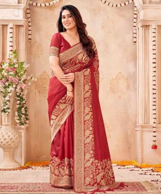 Red silk blend zari woven woven saree 2