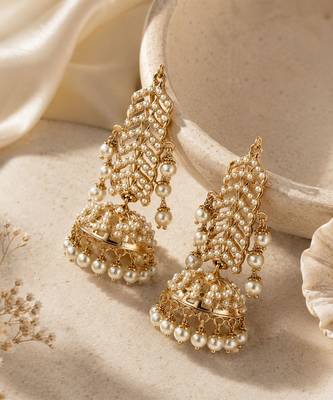 Gold plated jadau pearl jhumka statement earrings 2