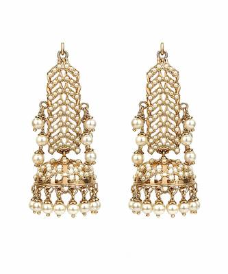Gold plated jadau pearl jhumka statement earrings 3