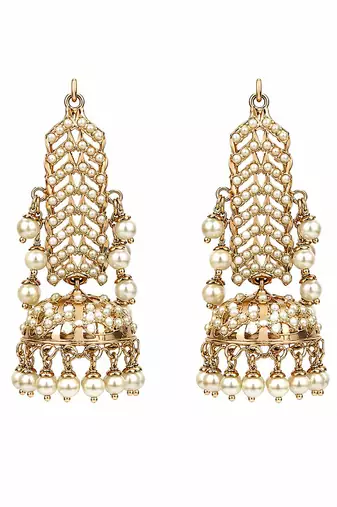 Gold plated jadau pearl jhumka statement earrings