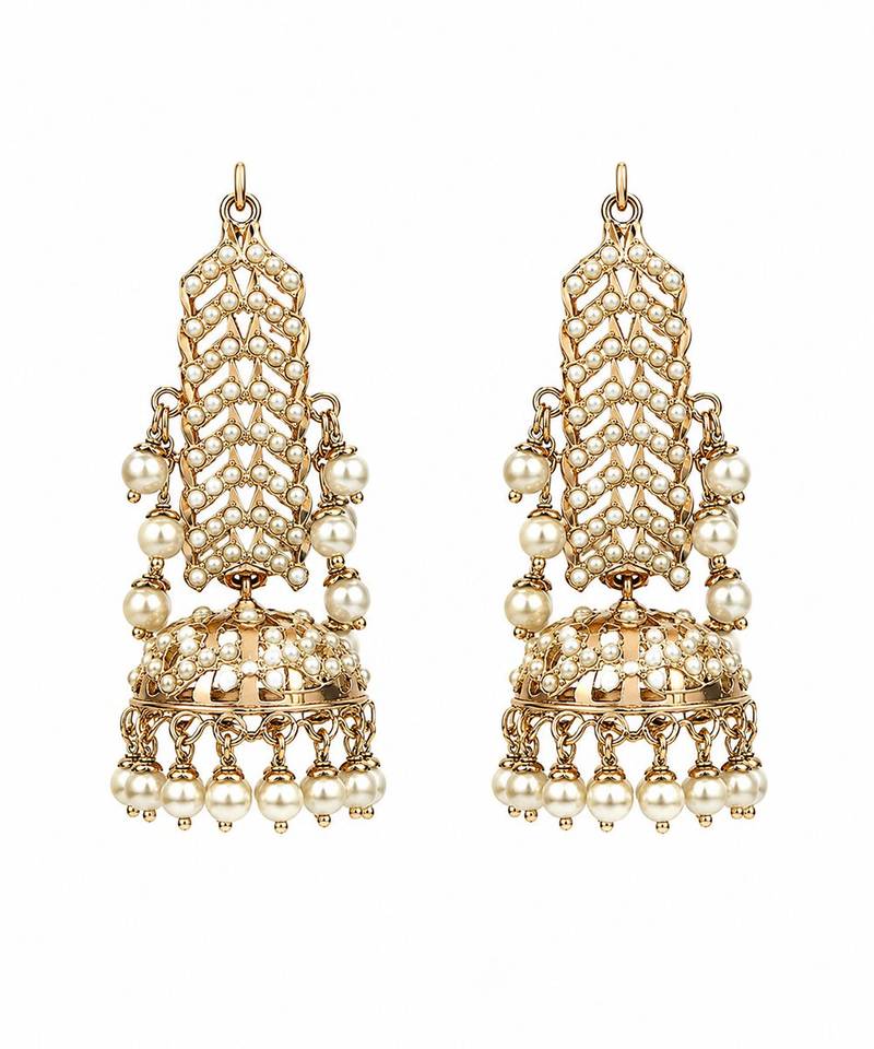 Gold plated jadau pearl jhumka statement earrings