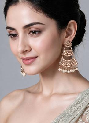 Gold plated jadau pearl tiered statement earrings 1