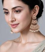 Gold plated jadau pearl tiered statement earrings