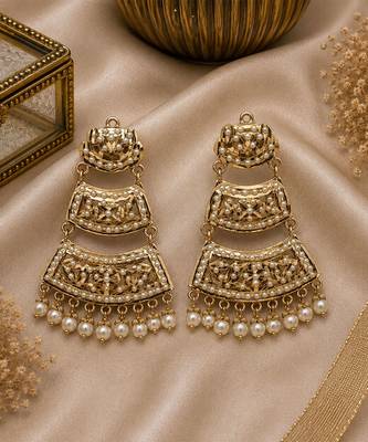 Gold plated jadau pearl tiered statement earrings 2