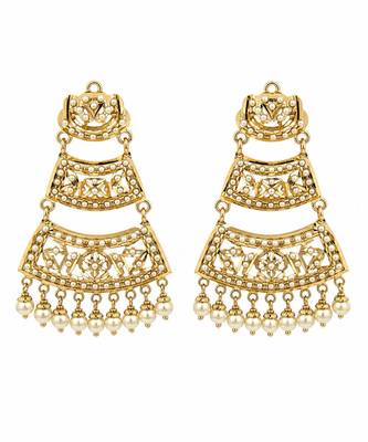 Gold plated jadau pearl tiered statement earrings 3