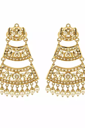 Gold plated jadau pearl tiered statement earrings