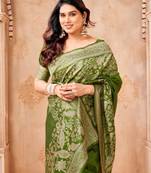 Green silk blend zari woven woven saree